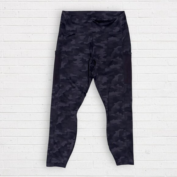 Fabletics Pants - FABLETICS Black Camo Print Ankle Cropped Leggings Mesh Pockets Size XL
